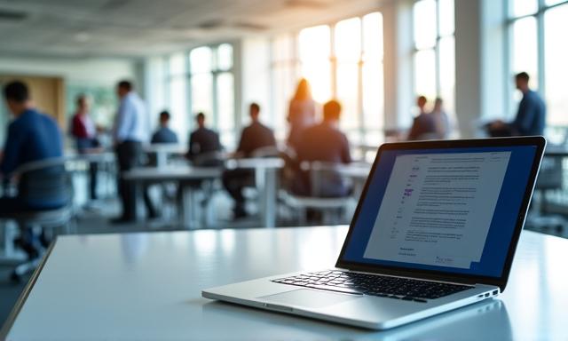 A modern office workspace showing collaborative environment
