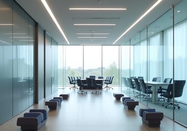 Modern professional office setting showing collaborative workspace